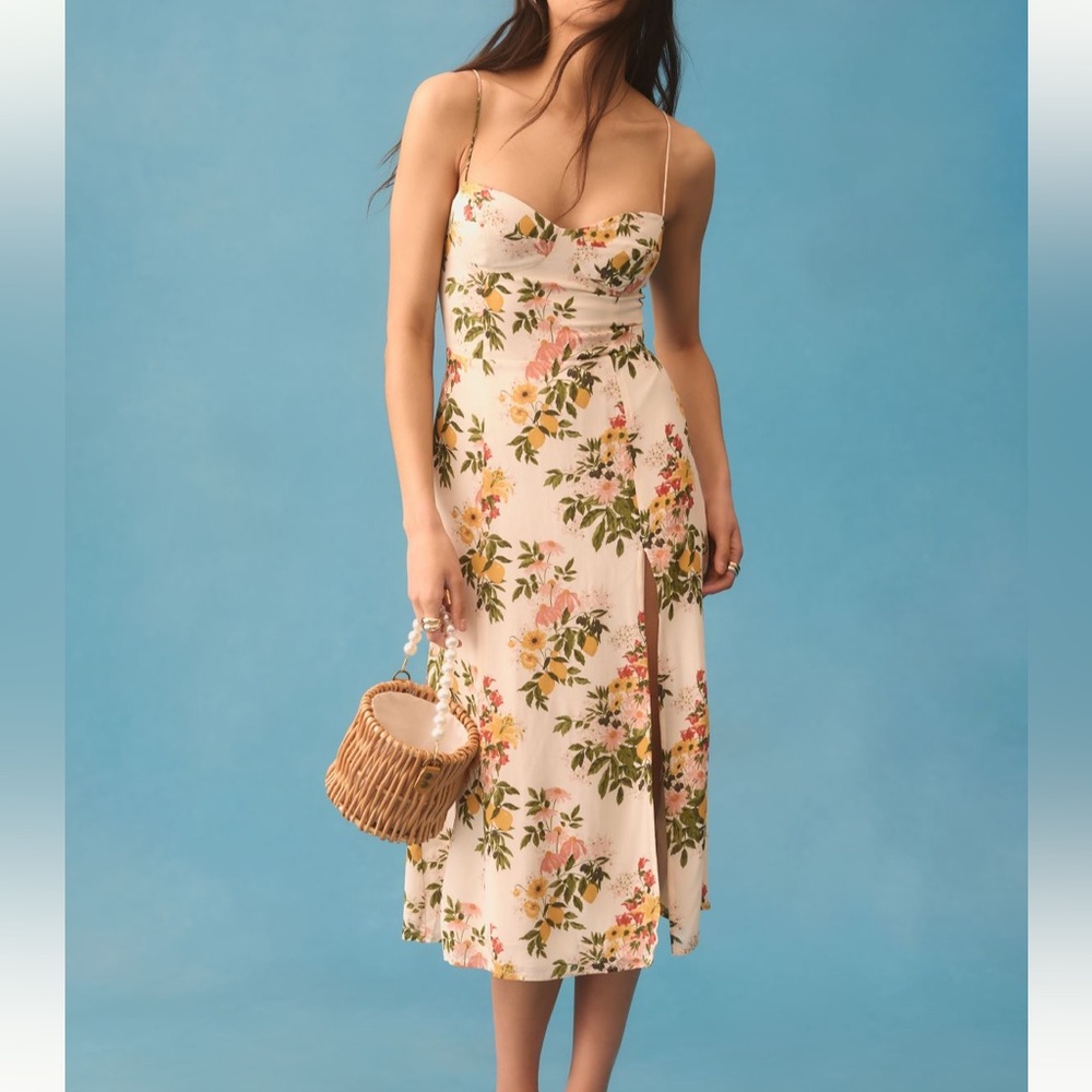 Reformation Cream Floral Spaghetti-Strap Maxi Dress - Picture 2 of 8